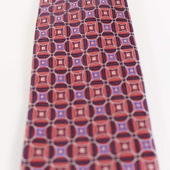 Hart Schaffner Marx Red Blue Geometric Woven Silk‎ Tie - Picture 2 of 6